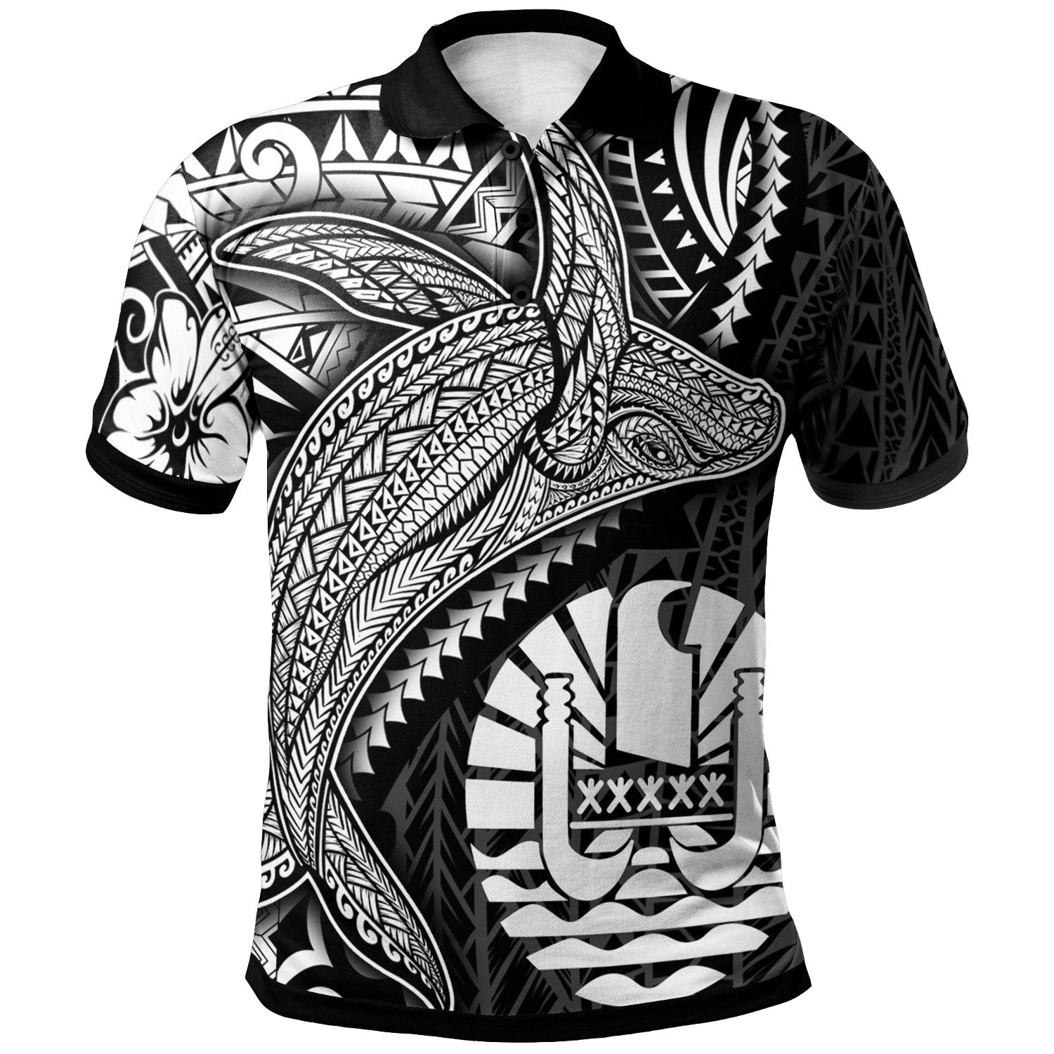 Tahiti Polo Shirt - Humpback Whale & Coat of Arms White