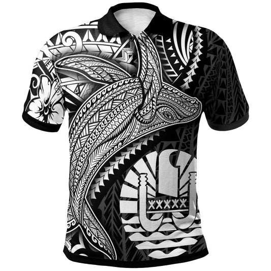 Tahiti Polo Shirt - Humpback Whale & Coat of Arms White