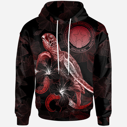 CNMI Polynesian Hoodie Turtle With Blooming Hibiscus Red