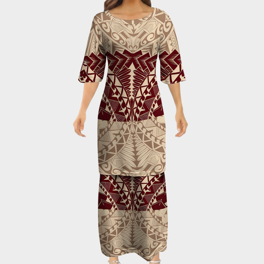 Polynesian Printed Couple Matching Outfit Polynesian Tribal Women's Puletasi Dress Men's Shirt
