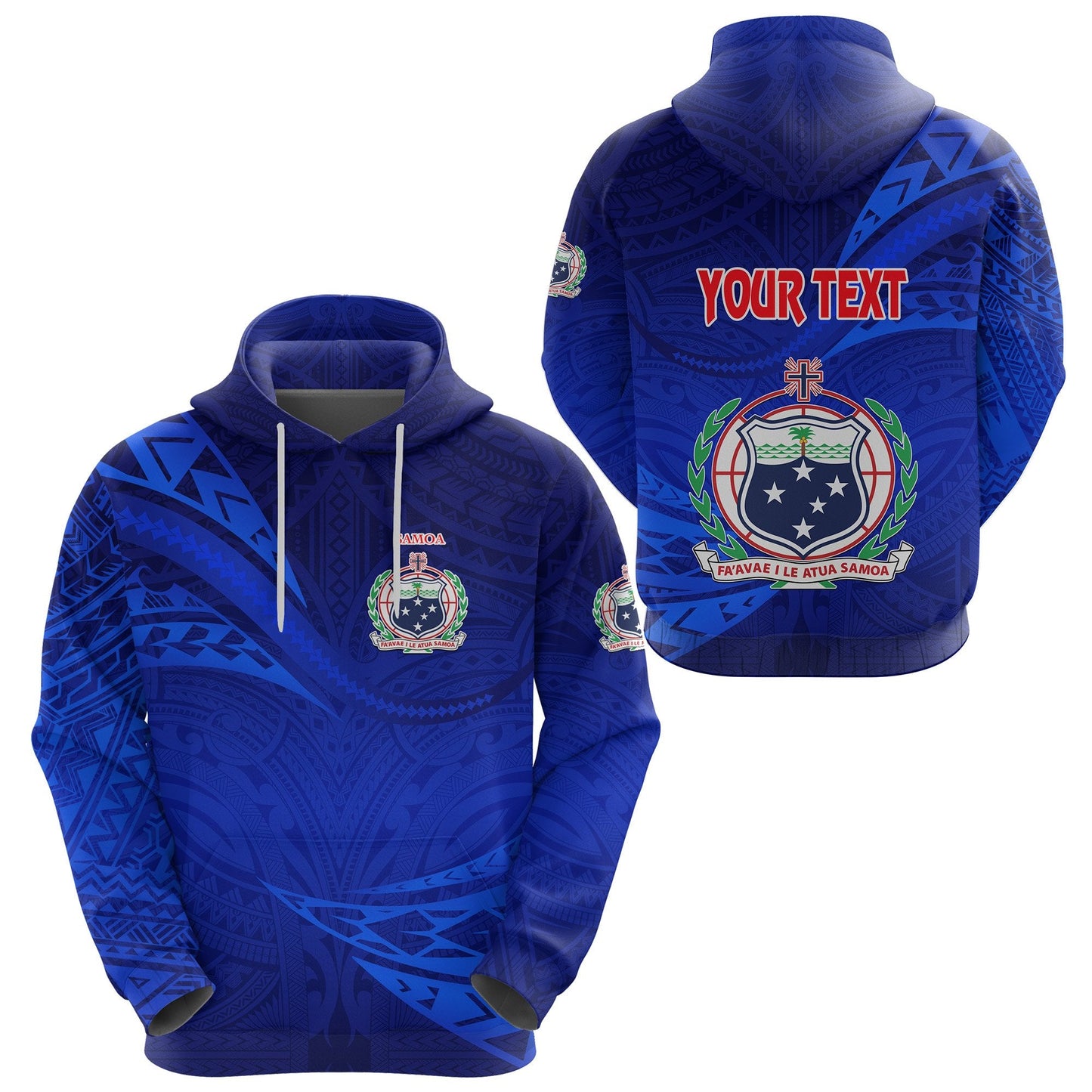 Custom Text Manu Samoa Rugby Hoodie Personalised Samoa Coat Of Arm Blue Zip Up Hoodie