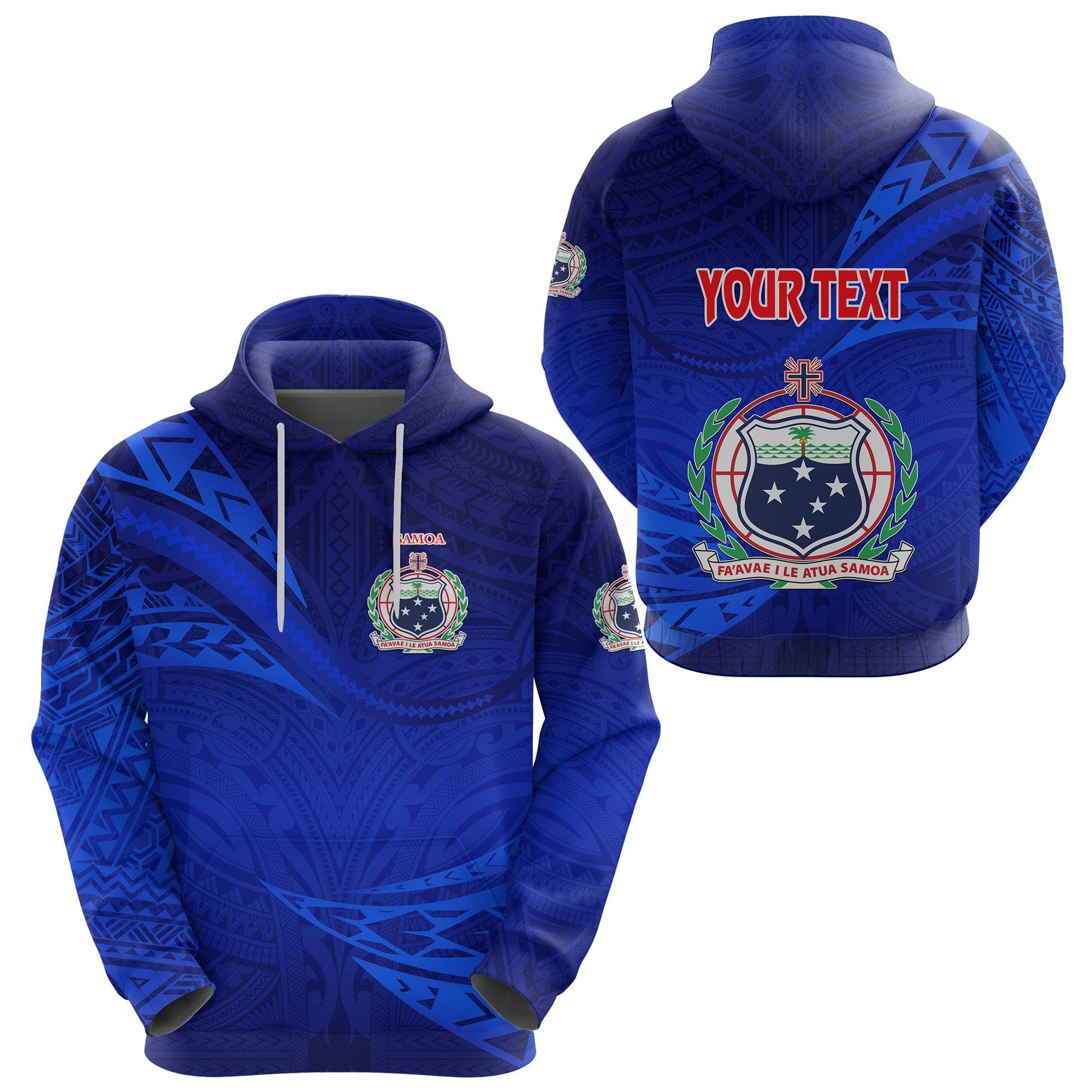 Custom Text Manu Samoa Rugby Hoodie Personalised Samoa Coat Of Arm Blue Zip Up Hoodie