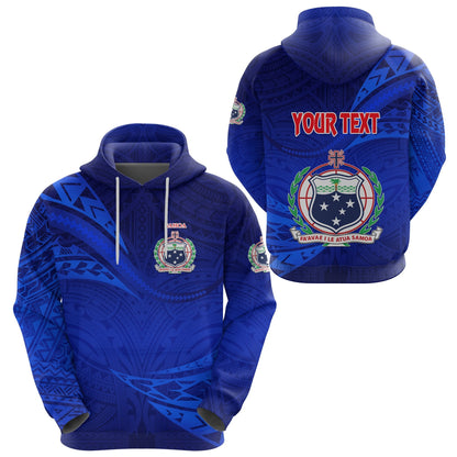 Custom Text Manu Samoa Rugby Hoodie Personalised Samoa Coat Of Arm Blue Zip Up Hoodie