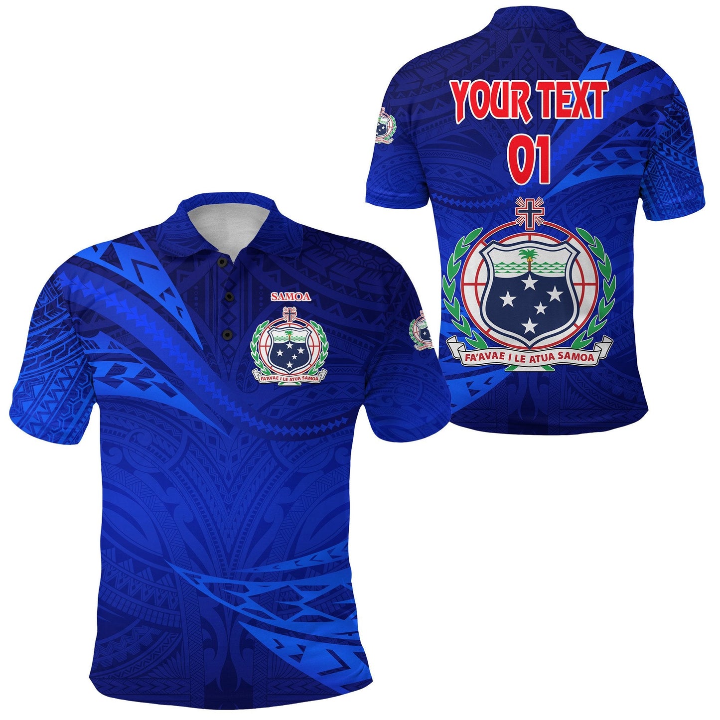 Custom Personalised Manu Samoa Rugby Polo Shirt Unique Version Full Blue, Custom Text And Number