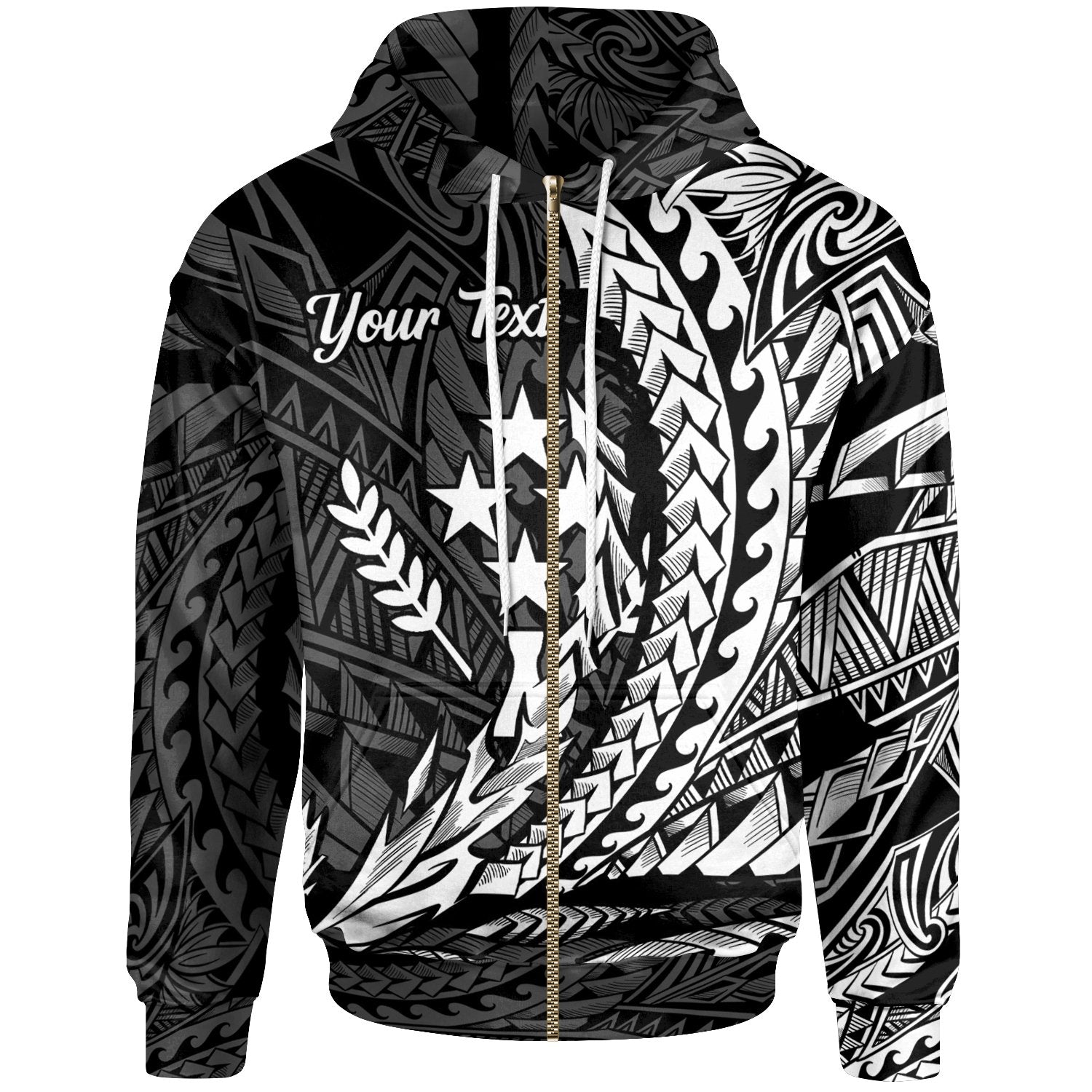 Custom Text Kosrae State Zip Hoodie White Custom Personalised Wings Style Black Hoodie