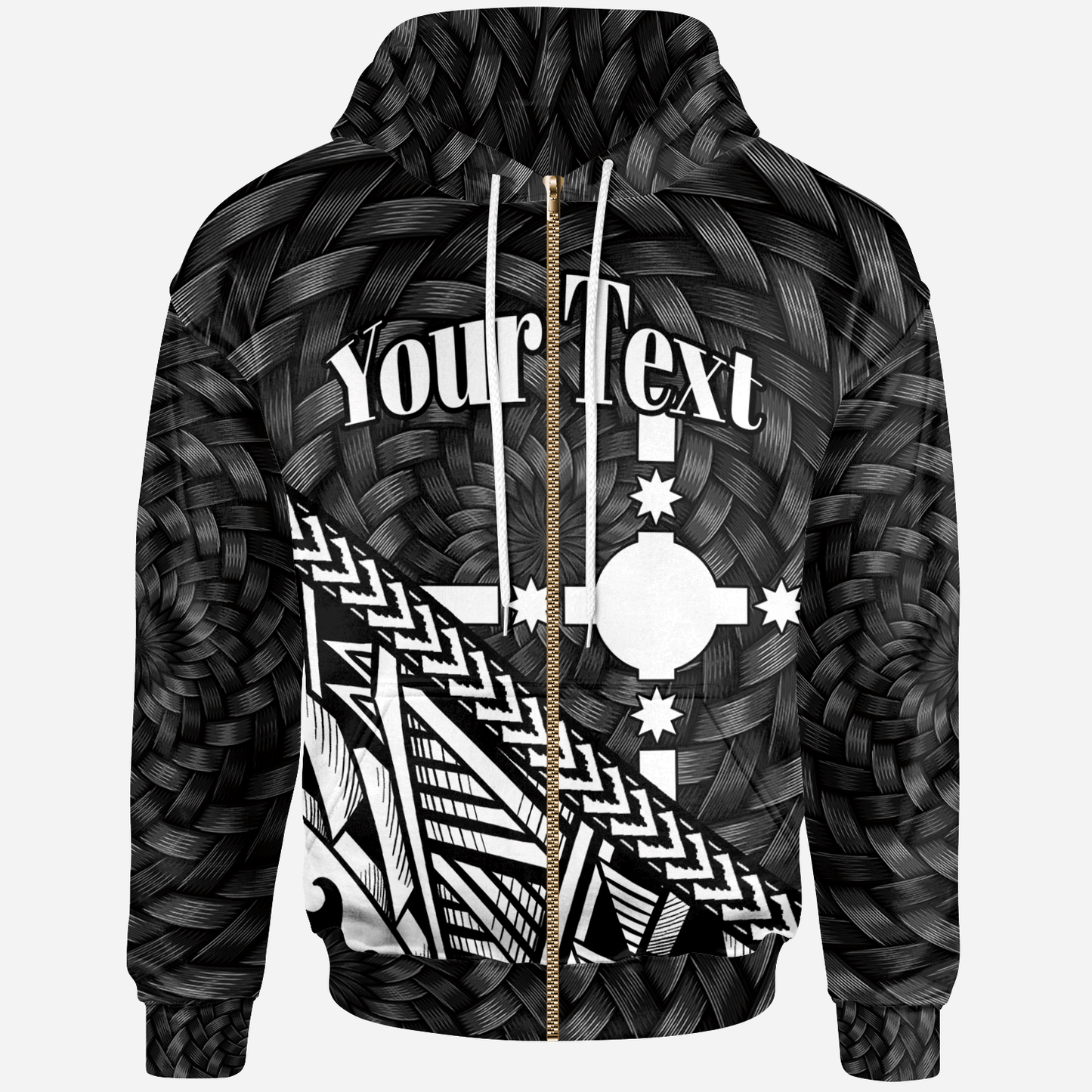 Rotuma Zip Hoodie White Tapa Patterns With Bamboo