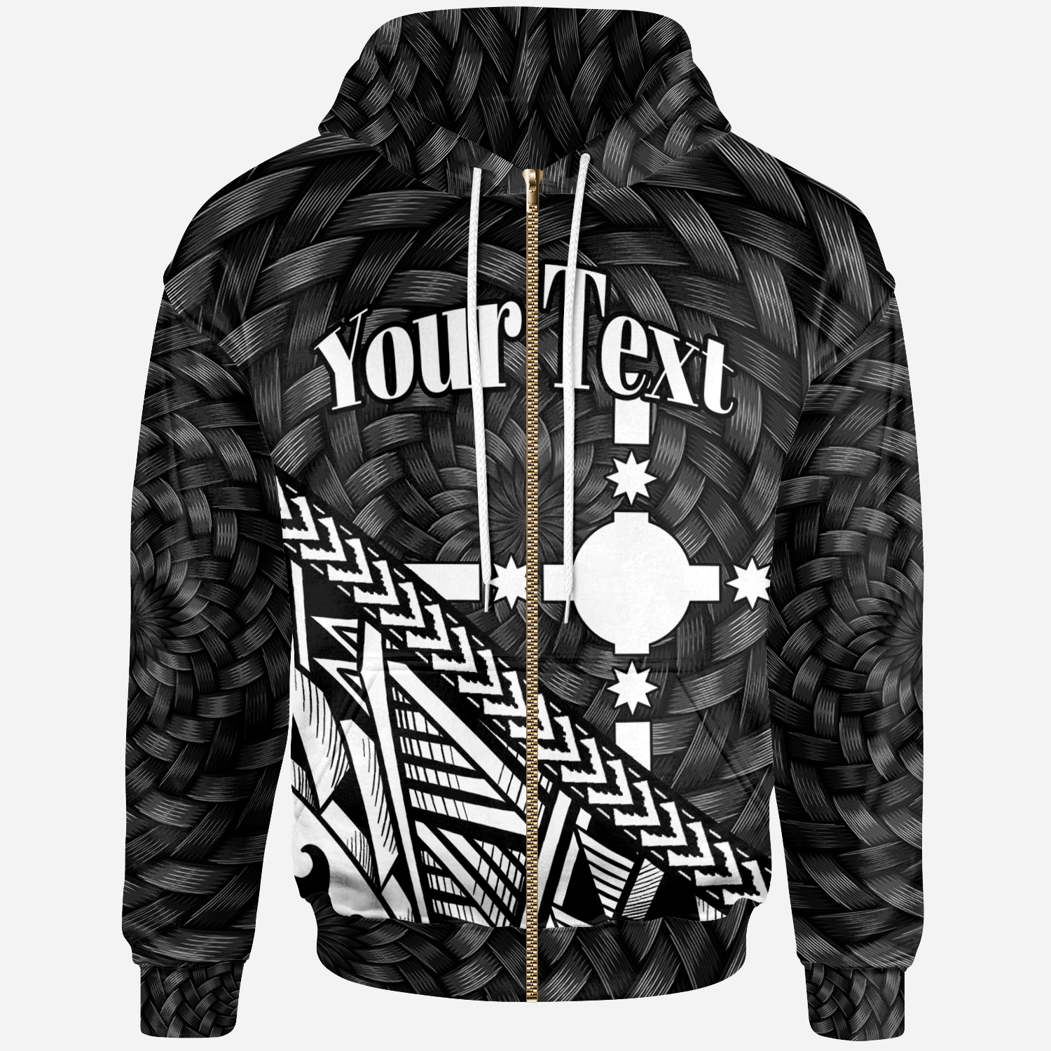Rotuma Zip Hoodie White Tapa Patterns With Bamboo