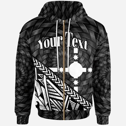 Rotuma Zip Hoodie White Tapa Patterns With Bamboo