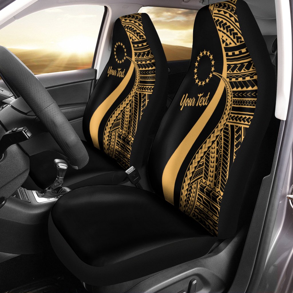 Cook Islands Custom Personalised Car Seat Covers Gold Polynesian Tentacle Tribal Pattern