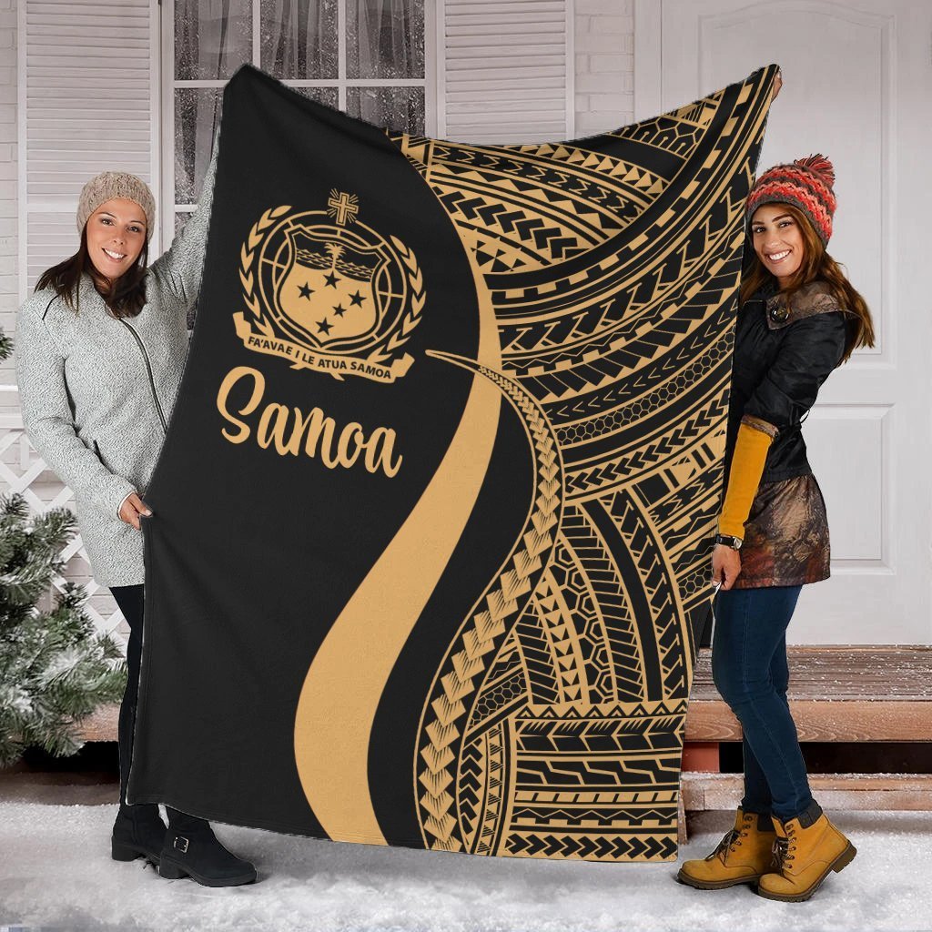 Samoa Premium Blanket Gold Polynesian Tentacle Tribal Pattern