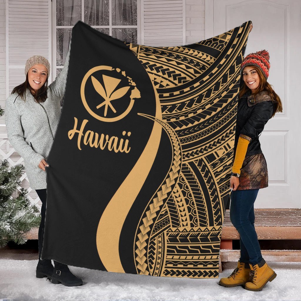 Hawaii Premium Blanket Gold Polynesian Tentacle Tribal Pattern