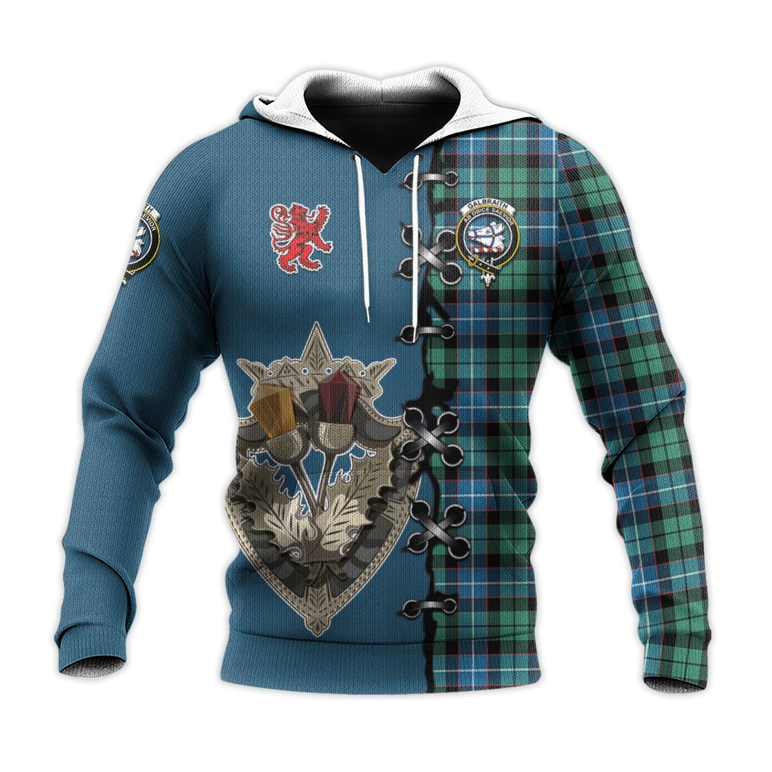 Printivon Galbraith Ancient Tartan Hoodie Lion Rampant And Celtic Thistle Style