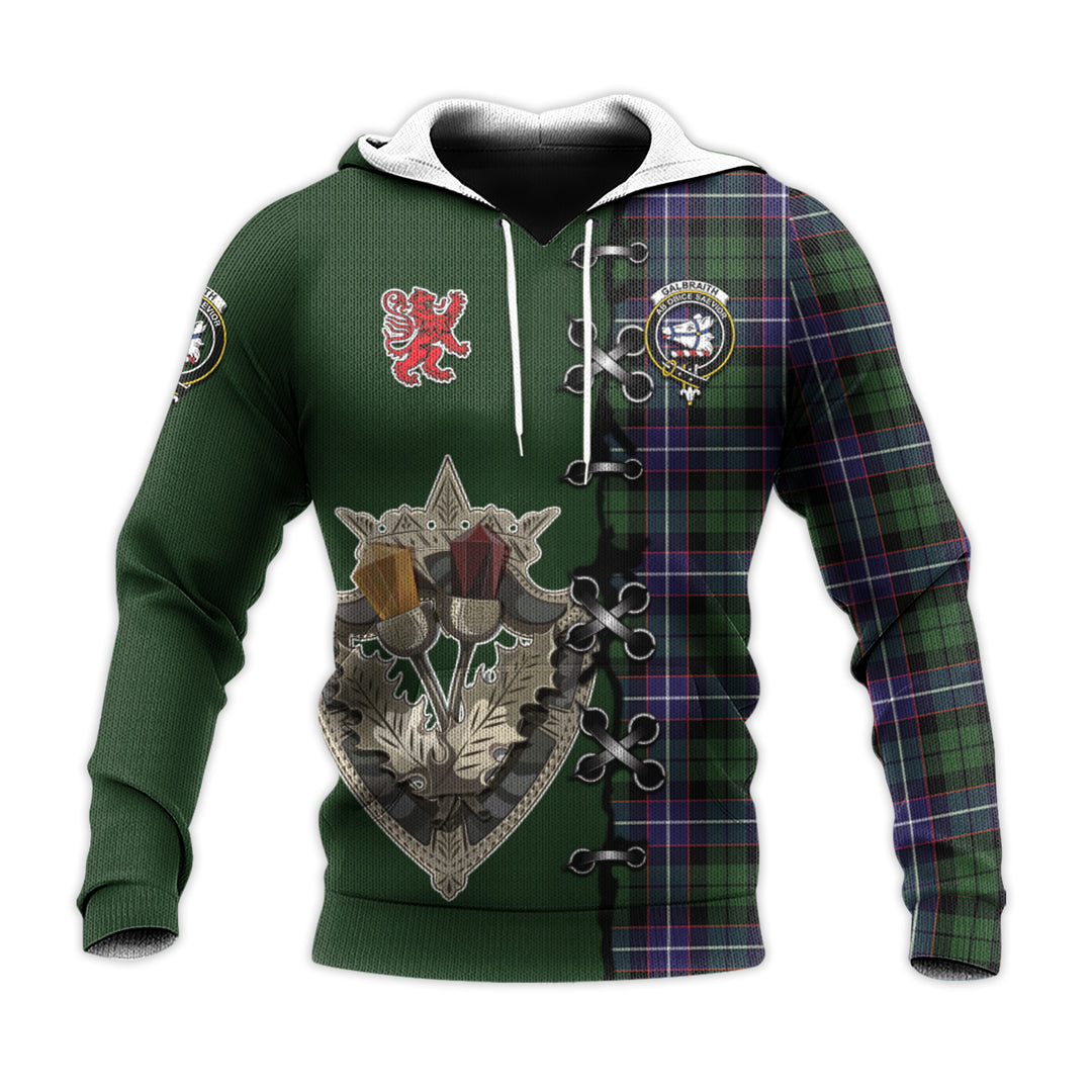 Printivon Galbraith Modern Tartan Hoodie Lion Rampant And Celtic Thistle Style