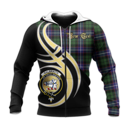 Printivon Galbraith Modern Clan Believe In Me Crest Tartan Knitted Hoodie Custom Your Text