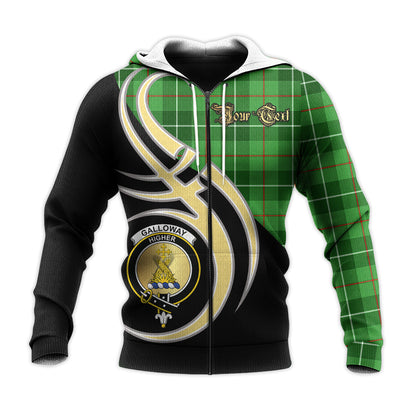 Printivon Galloway Clan Believe In Me Crest Tartan Knitted Hoodie Custom Your Text