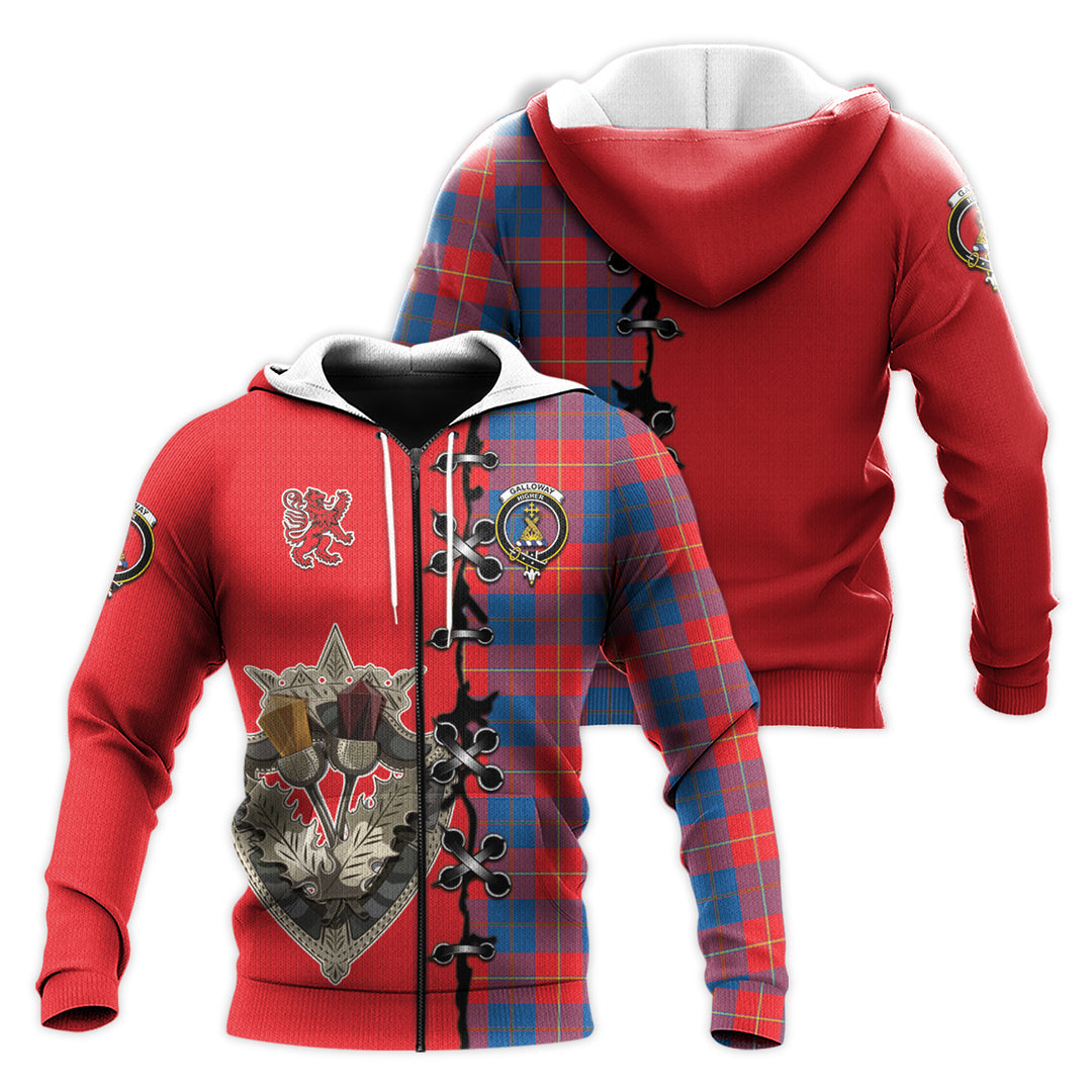 Printivon Galloway Red Tartan Hoodie Lion Rampant And Celtic Thistle Style