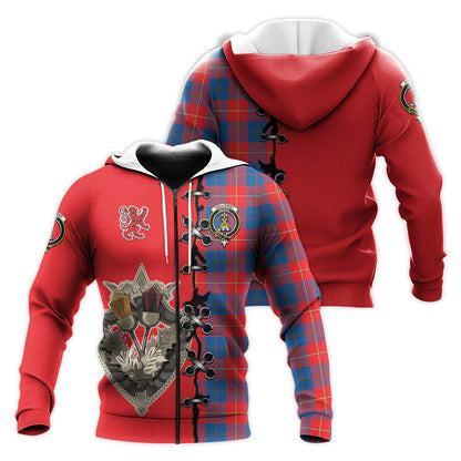 Printivon Galloway Red Tartan Hoodie Lion Rampant And Celtic Thistle Style