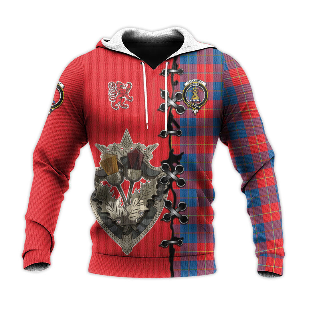 Printivon Galloway Red Tartan Hoodie Lion Rampant And Celtic Thistle Style