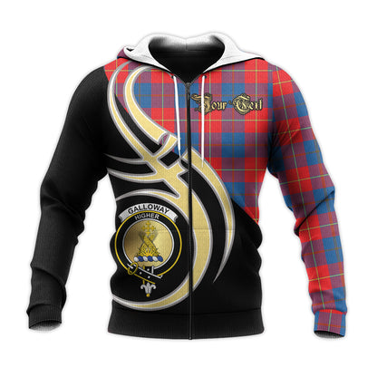 Printivon Galloway Red Clan Believe In Me Crest Tartan Knitted Hoodie Custom Your Text