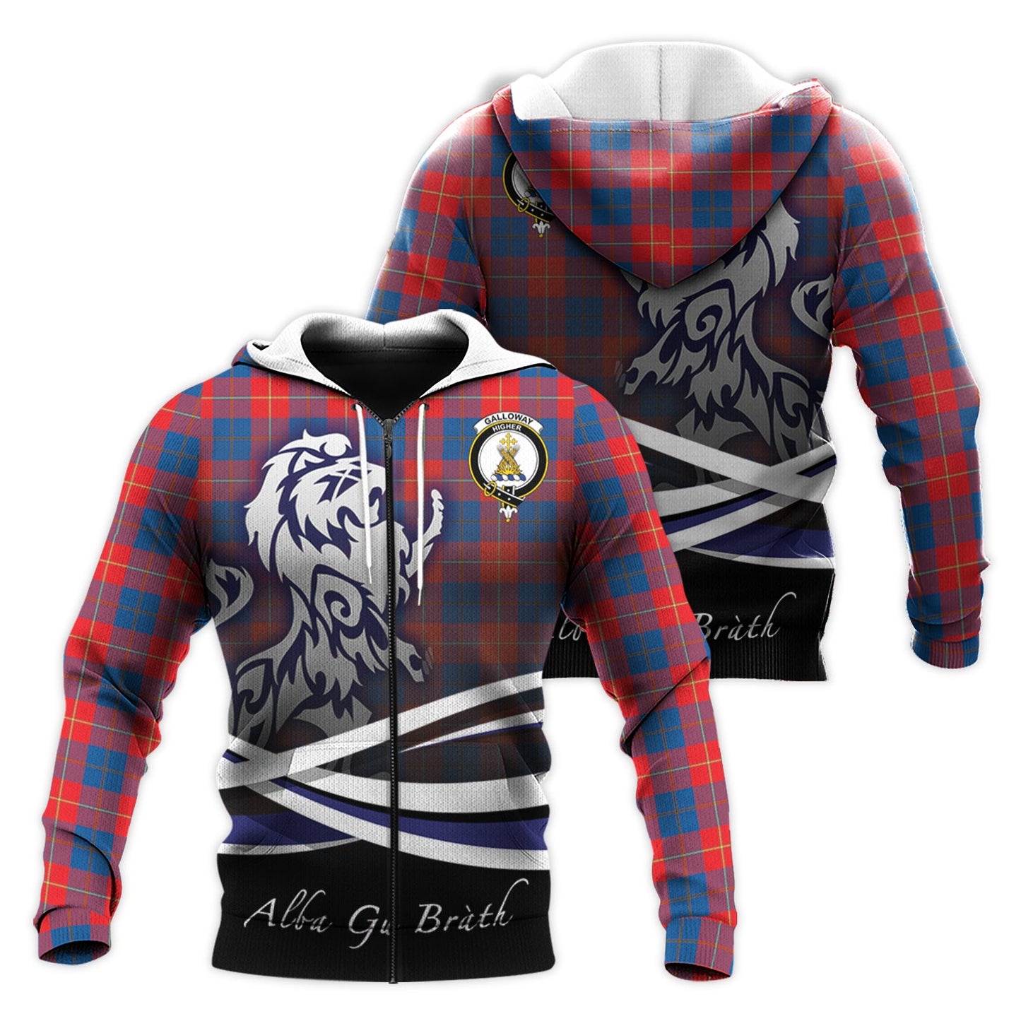 Printivon Galloway Red Tartan Scottish Lion Hoodie