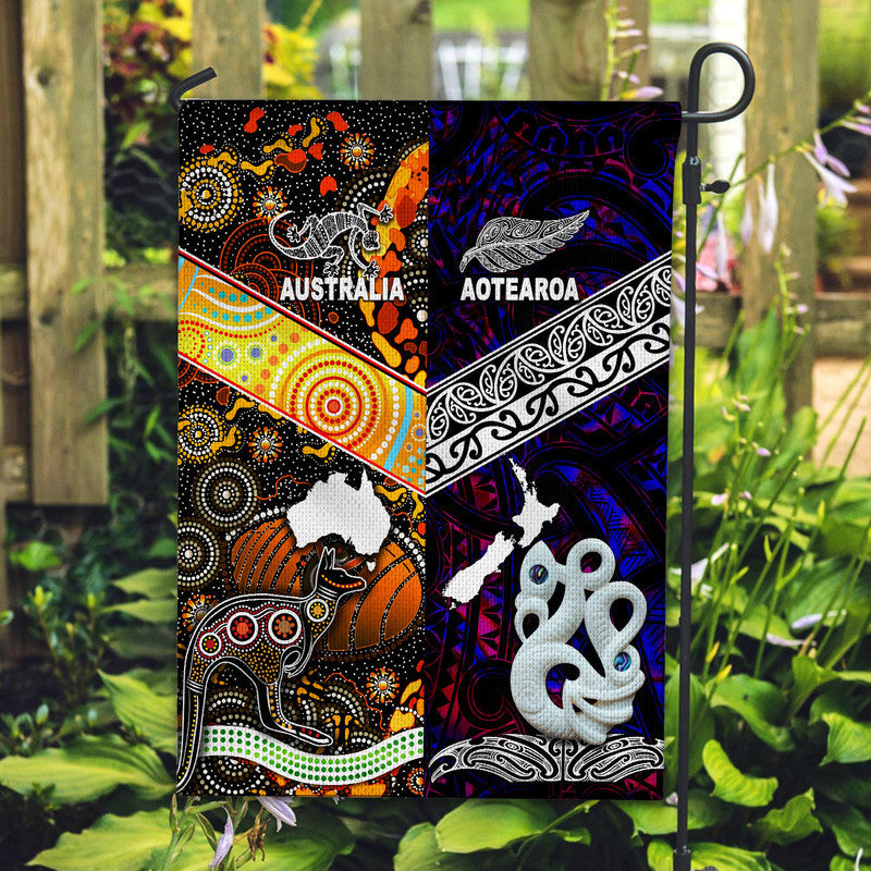 New Zealand Maori Aotearoa And Australia Aboriginal Flag Together Purple