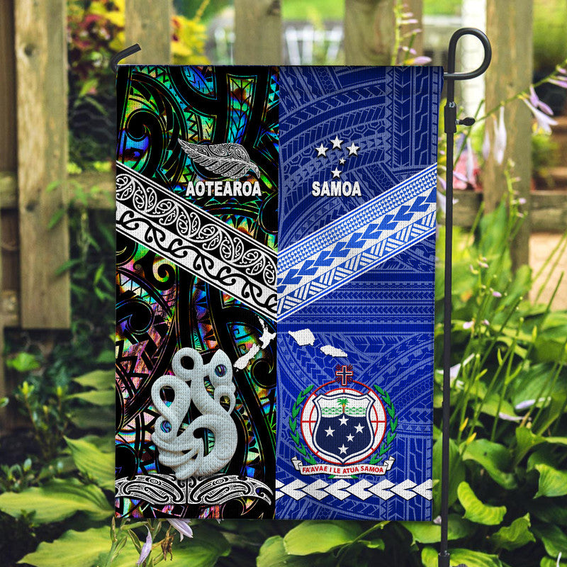 New Zealand And Samoa Flag Together Paua Shell
