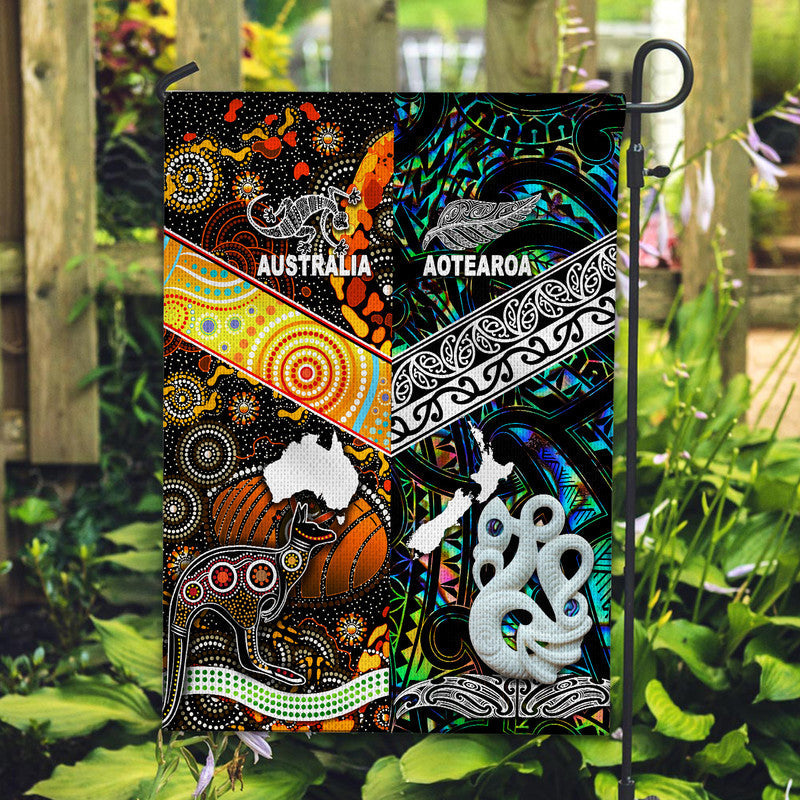 New Zealand Maori Aotearoa And Australia Aboriginal Flag Together Paua Shell