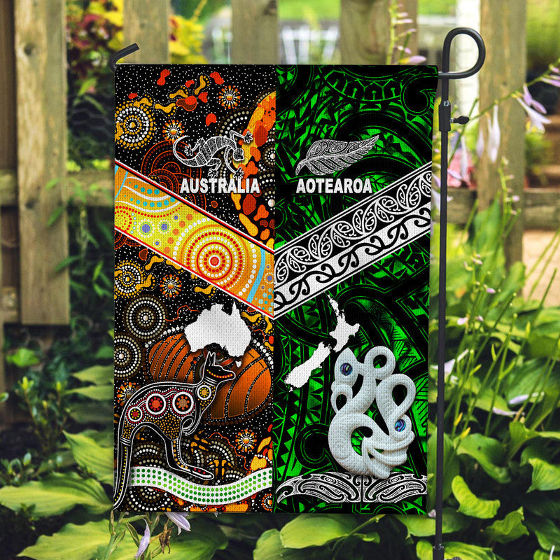 New Zealand Maori Aotearoa And Australia Aboriginal Flag Together Green