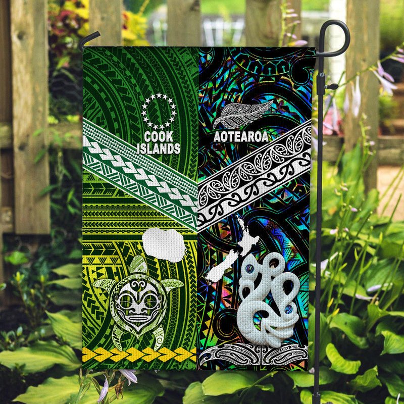 New Zealand And Cook Islands Flag Together Paua Shell