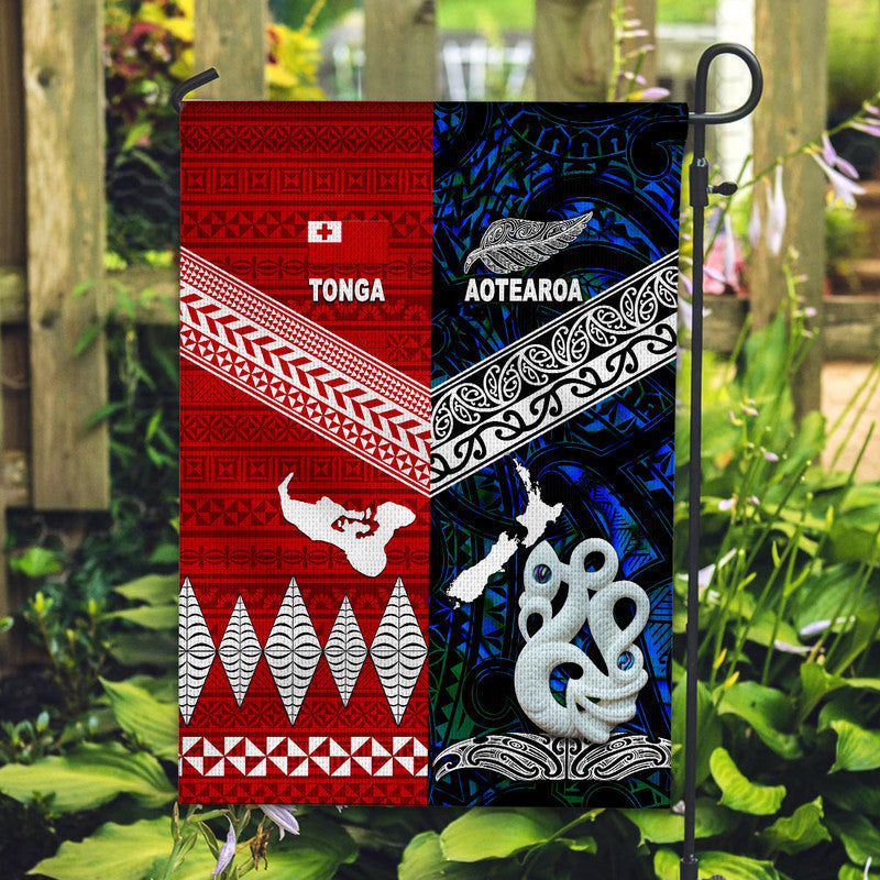 New Zealand And Tonga Flag Together Blue