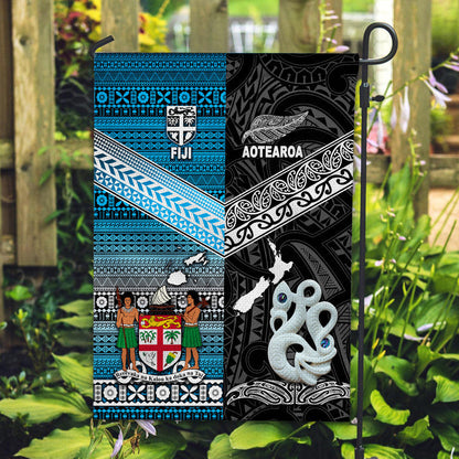 New Zealand And Fiji Flag Together Black