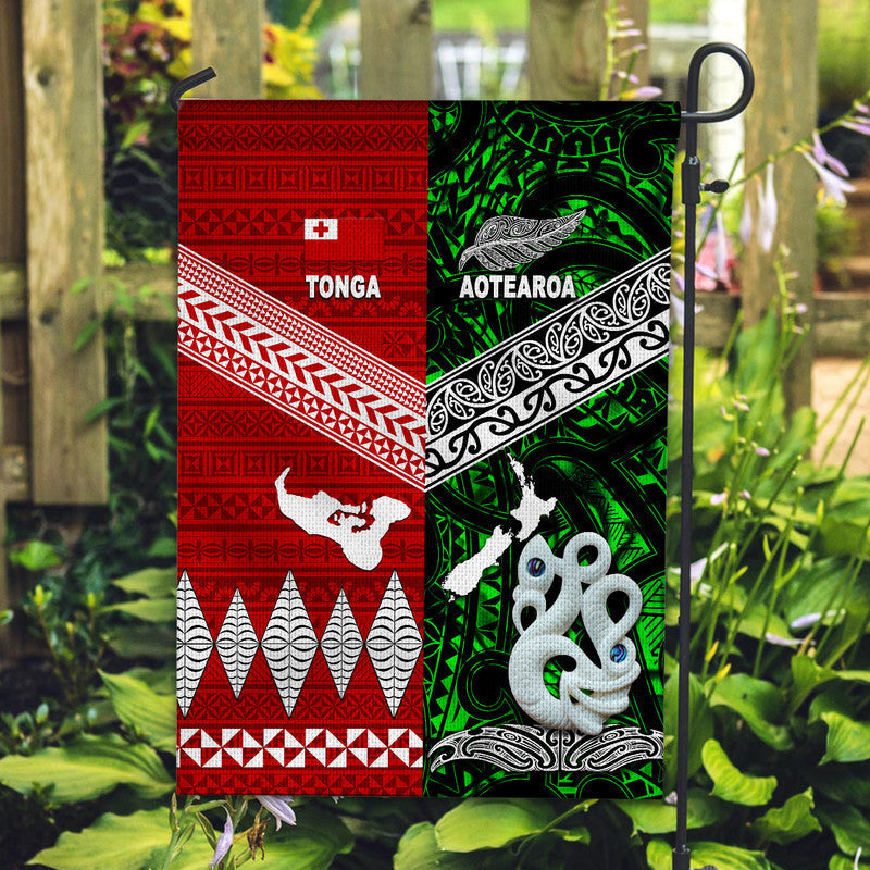 New Zealand And Tonga Flag Together Green