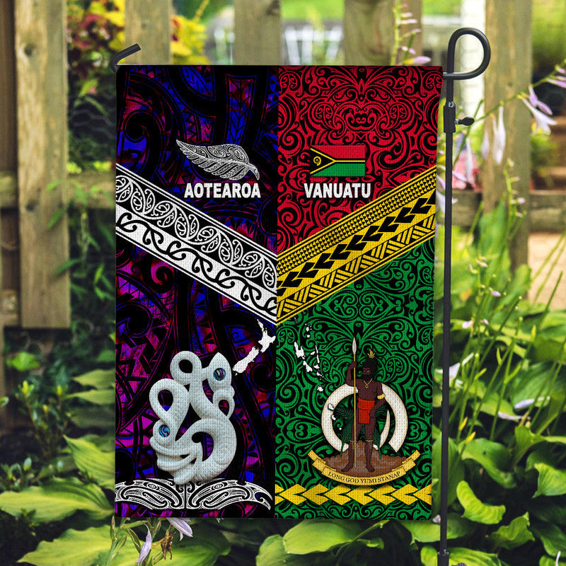 New Zealand And Vanuatu Flag Together Purple