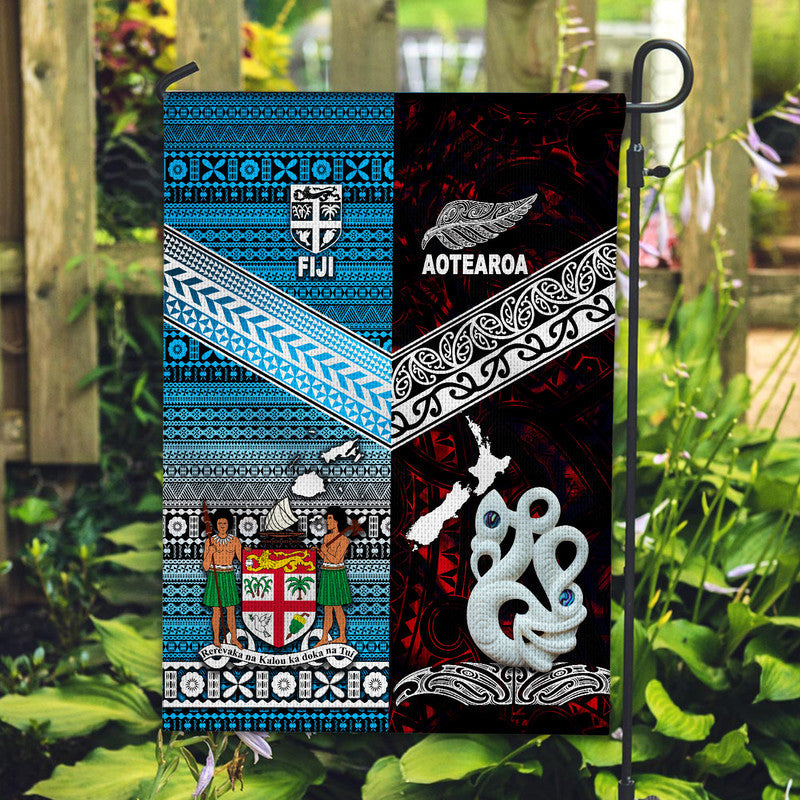New Zealand And Fiji Flag Together Red