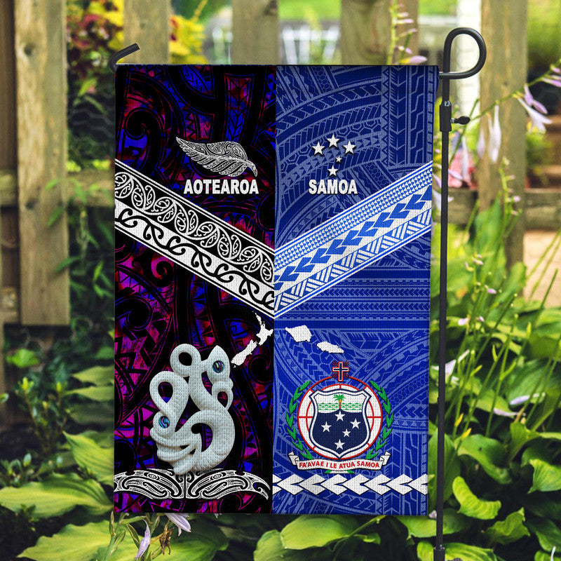 New Zealand And Samoa Flag Together Purple