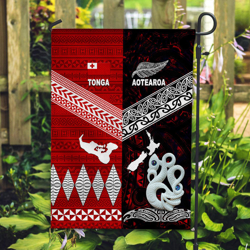 New Zealand And Tonga Flag Together Red