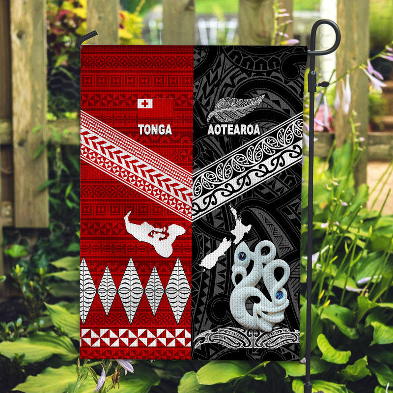 New Zealand And Tonga Flag Together Black