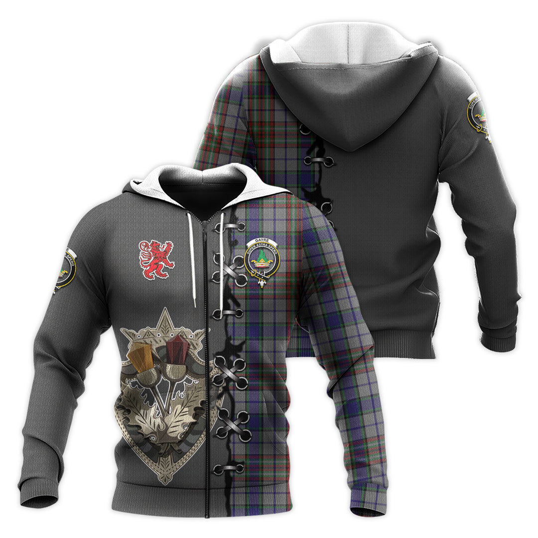 Printivon Gayre Hunting Tartan Hoodie Lion Rampant And Celtic Thistle Style