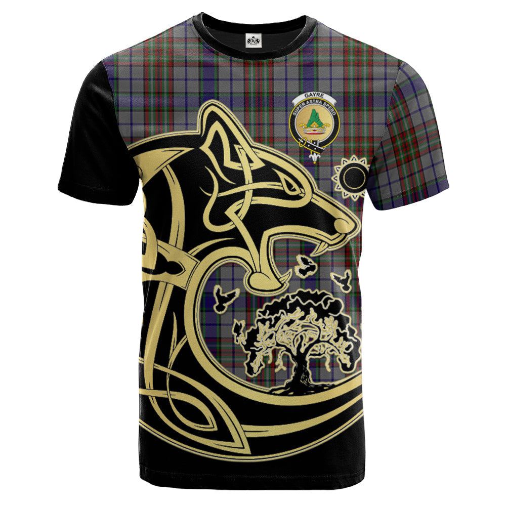 Printivon Gayre Hunting Crest Celtic Wolf Tartan T Shirt Custom Your Text