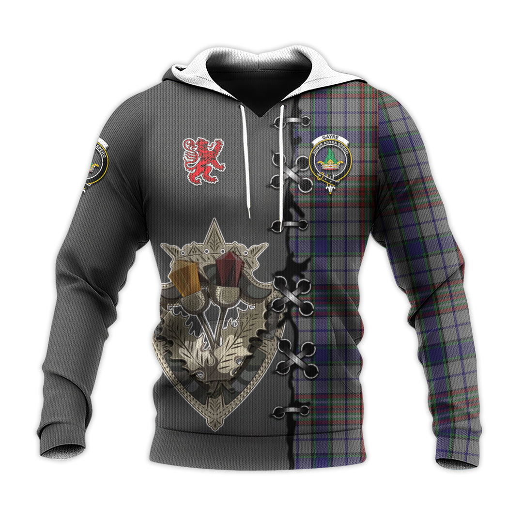 Printivon Gayre Hunting Tartan Hoodie Lion Rampant And Celtic Thistle Style
