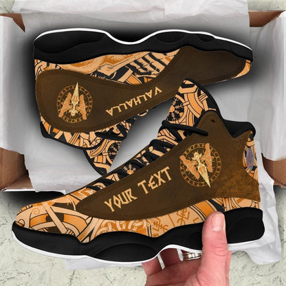 Custom High Top Sneakers Shoes Women's Men's Gold Spear Of The God Odin Gungnir And Two Gold Ravens