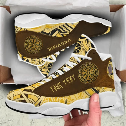 Custom Viking Vegvisir Iceland Gold High Top Sneakers Shoes Women's Men's
