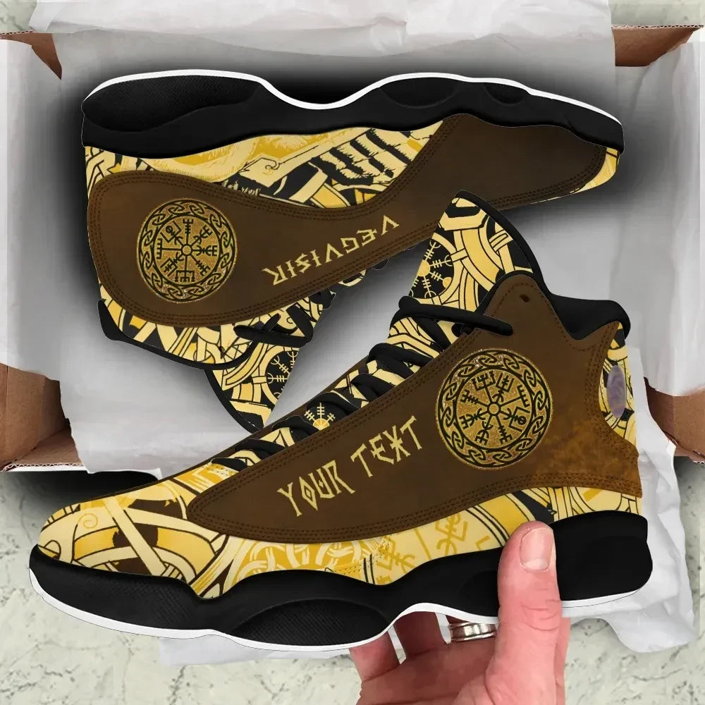 Custom Viking Vegvisir Iceland Gold High Top Sneakers Shoes Women's Men's