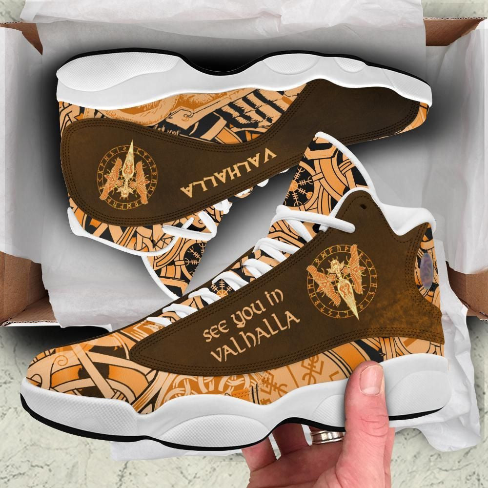 High Top Sneakers Shoes Women's Men's Gold Spear Of The God Odin Gungnir And Two Gold Ravens