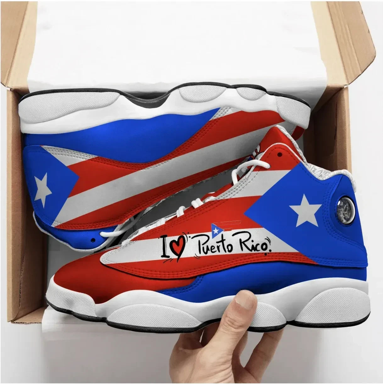 Puerto Rico Flag I Love High Top Sneakers Shoes Women's Men's