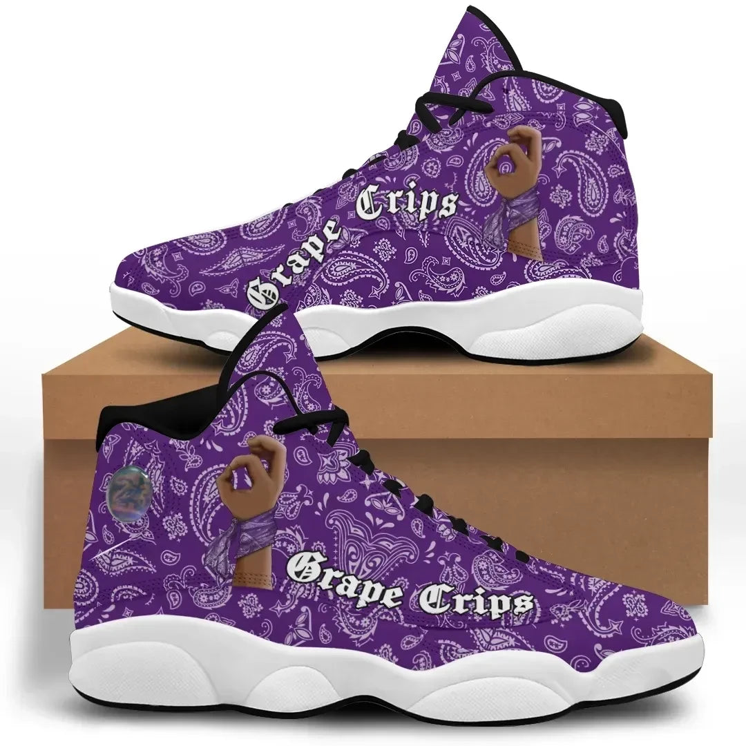 Grape Street Crips Hand Sign High Top Sneakers Shoes Purple Bandana