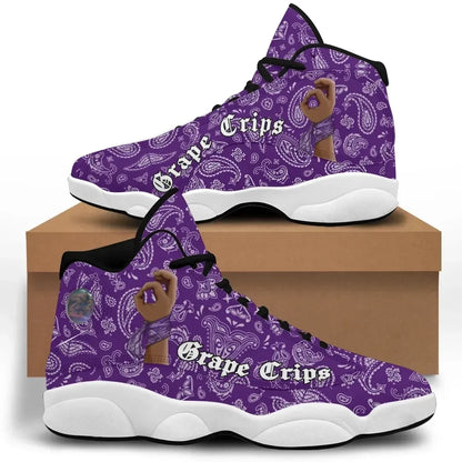 Grape Street Crips Hand Sign High Top Sneakers Shoes Purple Bandana