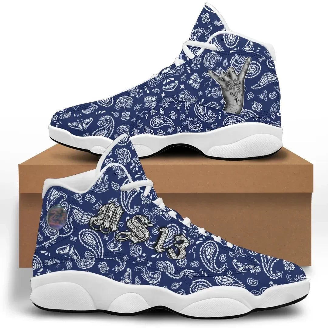 MS 13 High Top Sneakers Shoes Blue Bandana