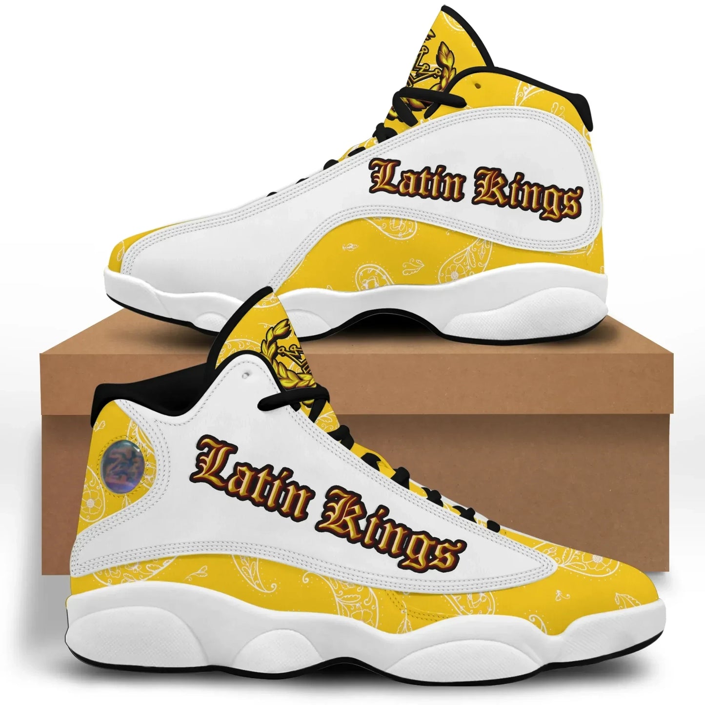 Latin Kings Gang High Top Sneakers Yellow Bandana Pattern