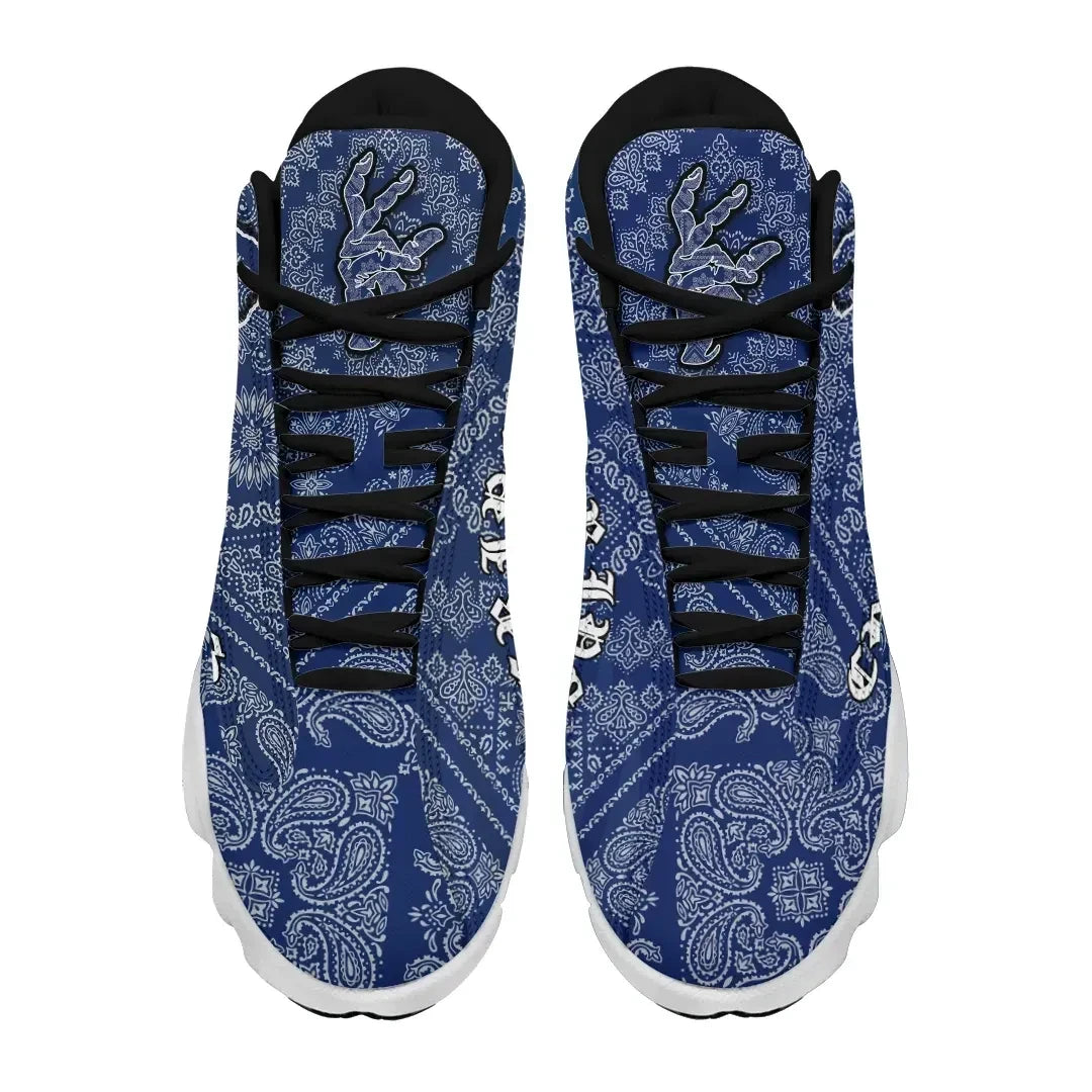 Crips Gang Bulldog High Top Sneakers Blue Paisley